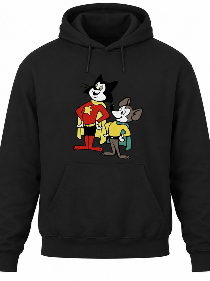 Black Cartoon Cat Mouse Hoodie