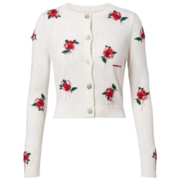 Cream Floral Rose Cropped Cardigan
