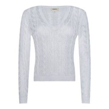 Light Grey Cable-Knit V-Neck Sweater