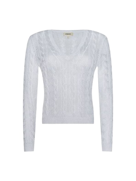 Light Grey Cable-Knit V-Neck Sweater
