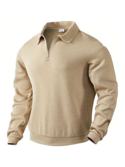 Beige Quarter-Zip Knit Pullover Top with Collar
