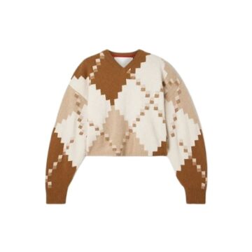 Cream Geometric Diamond Pattern Cropped Sweater