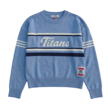 Light Blue Relaxed Knit Sweater with Striped Accents