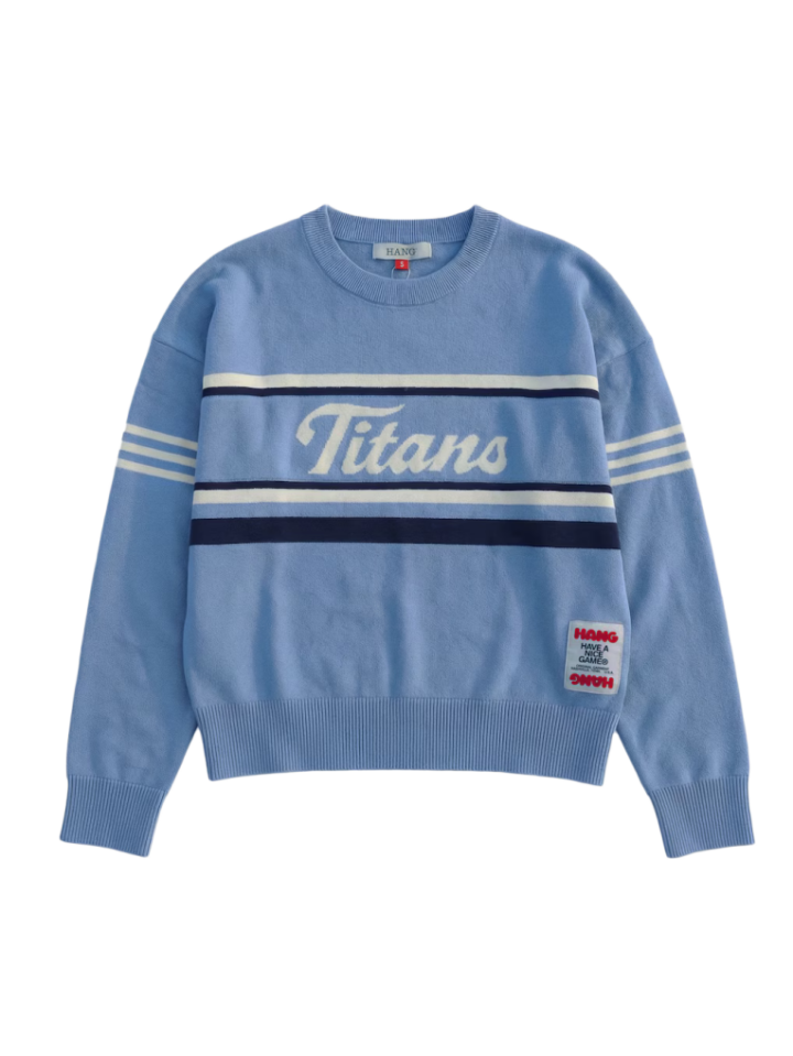 Light Blue Relaxed Knit Sweater with Striped Accents